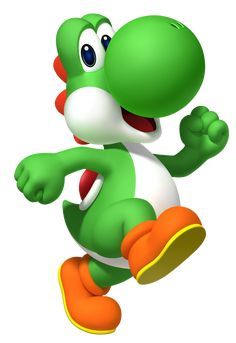 an image of a green and white nintendo character running in the air with his arms out