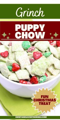 Grinch Puppy Chow is the ultimate holiday snack! Sweet, crunchy, and fun to gift or enjoy with family. #HolidaySnacks #GrinchRecipe #ChristmasRecipes Grinch Puppy Chow, Puppy Chow Mix, Dessert For Christmas, Puppy Chow Chex Mix Recipe, Puppy Chow Recipe, Chex Mix Puppy Chow, Chow Recipe, Easy Treats To Make, Holiday Snack