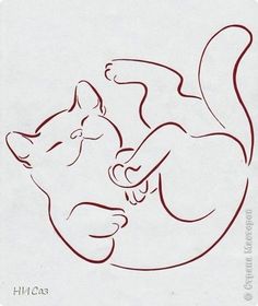 a drawing of a cat sitting on its back