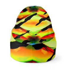 a beanie hat with an abstract design