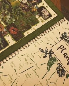 two notebooks with plants on them sitting next to each other