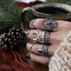 Silver Boho Rings, Branch Rings, Gothic Bohemian, Grunge Earrings, Silver Aesthetic, Jewellery Aesthetic, Indie Jewelry