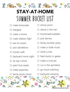 the stay at home summer bucket list is filled with things to do and check out