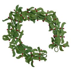 a wreath made out of green leaves and red berries is shown on a white background