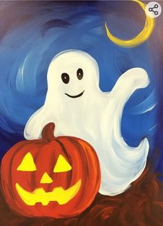 a painting of a ghost and a pumpkin