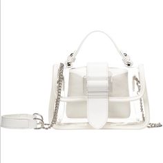 White Clear Shoulder Bag Purse 2 In 1 Comes With A Bag Transparent Jelly Handbag Can Be Used As A Cross Body Or Carried Around With Its Handle Silver Hardware Waterproof And Easy To Clean Cute And Multifunctional Can Fit All Necessities New - Never Used - In Perfect Condition Exact Dimensions In Last Photo Staud Pucci Chanel Kurt Geiger Kate Spade Michael Kors Top Handle Off-White Durable Kawaii Y2k Trendy Pastel Spring Summer Fall Winter Cute Pvc Trend Rare Unique Vintage Multi Rave Unisex Hand Cute Purses, Casual Clutch, Crossbody Messenger Bag, Clear Purses, Clear Bags, Large Crossbody Bags, Mini Crossbody Bag, Transparent Bag, Chain Bags