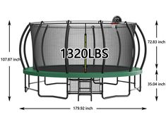 a diagram showing the height of a trampoline with its enclosure and safety net