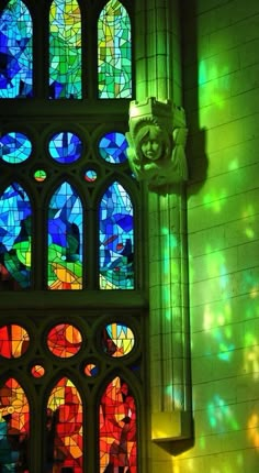 the stained glass windows in this church are brightly colored