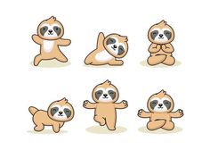 a set of cute slotty bears with different poses and expressions on white background illustration