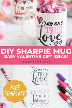 a Valentine sharpie mug, perfect for valentine decorations or handmade gifts, made with free printable and step by step tutorial from fleece fun Valentines Day Crafts For Adults, Sharpie Mugs, Valentines Day Crafts, Mugs Diy, Diy Sharpie Mug, Boyfriend Ideas, Cake Recipes Easy Homemade, Sharpie Mug, Diy Sharpie