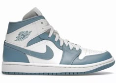 Jordan 1 Mid UNC (2022) (Women's) - BQ6472-141 - US Air Jordan 1 Mid Unc, Jordan 1 Mid Unc, Cute Jordans, Original Air Jordans, Blue Jordans, Jordan Shoes Girls