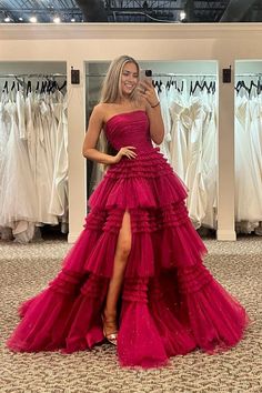 Ballkleid A-Linie trägerlos Tüll lang mit gestuften Rüschen Customized Dress, Tiered Prom Dress, Tulle Long Prom Dress, Tulle Neckline, Sweep Train Prom Dress, Ruffle Prom Dress, Off Shoulder Evening Dress, Strapless Evening Dress, Strapless Prom Dress