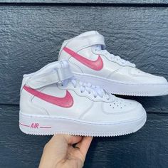 Pink Nike Air, Air Force 1 Mid, Air Force 1 Custom, Nike Swoosh Logo, Custom Air Force 1, Custom Nike, Pink Nike, Shoe Last, Nike Air Force Ones