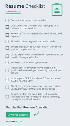 the resume checklist is shown in green and white