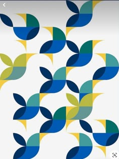 an abstract wallpaper with blue, yellow and green leaves