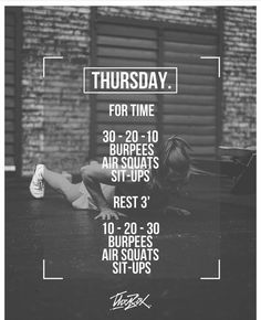 a black and white photo with the words, saturday for time 30 - 20 minutes air squats