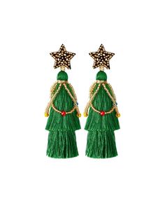 Get 10% off now! Buy uniuqe christmas beads star long tassel earrings at cheap price online. Free stable shipping and pro since 2009. Christmas Tree Earrings Diy, Tassel Christmas, Bead Star, Green Tassel Earrings, Winter Frost, Tree Earrings, Christmas Tree Earrings, Christmas Bead, Rice Bead