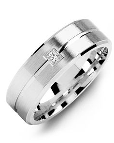 men's wedding band in white gold with a square center and beveled edges