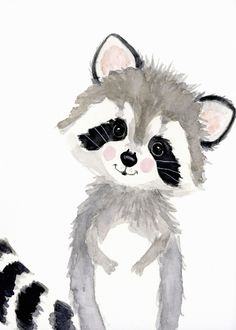 a painting of a raccoon in a wooden frame