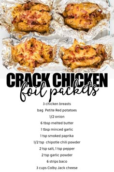 the instructions for how to make crock chicken foil packets with text overlays