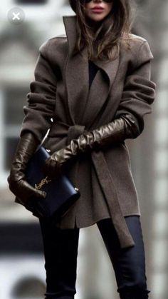 Gray Outfit, Mode Mantel, Moda Chic, Mode Casual, Belted Coat, Turndown Collar, 가을 패션, Winter Fashion Outfits, Jacket Coat