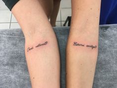 two people with matching tattoos on their arms that say, i am awesome and because everyone else