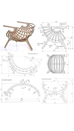 the plans for a chair and table are shown in three different positions, including one with a