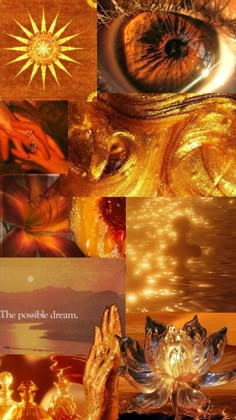 an artistic collage with gold and orange colors