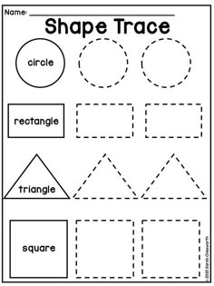 shape trace worksheet for kids to practice shapes in the house and on the ground