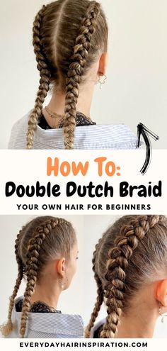 Easy dutch braids Easy Dutch Braid, Hair For Beginners, Braid Your Own Hair, Dutch Braid Tutorial, French Braids Tutorial, Braids Step By Step, Double French Braids, Double Dutch Braid, Dutch Braid Hairstyles