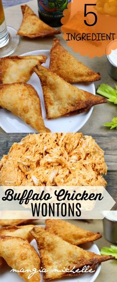 the ingredients for buffalo chicken wontons are shown