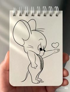 a drawing of a mouse holding a heart in it's right hand and pointing at the viewer