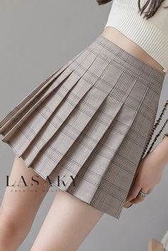 Lasaky - Modern Womens High Waist A-Line Pleated Embroidered Skirt Crystal Lattice, Embroidered Skirt, Skirt Skirt, Grey Khakis, Pleated Mini Skirt, Short Skirt, Types Of Skirts, Womens Plaid, A Line Skirt