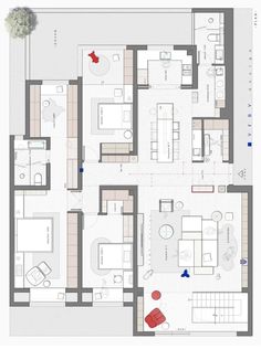 the floor plan for an apartment with three bedroom and two bathrooms, one living room