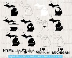 michigan map svt files for silhouettes and cut outs, including the state's capital