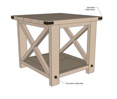 the side table is shown with measurements for each section and labeled parts to make it stand out