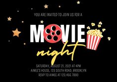 a movie night party with popcorn and stars