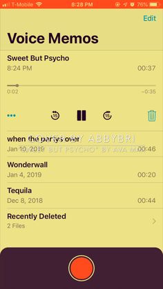 an iphone screen showing the voice memos on its display, and it's buttons
