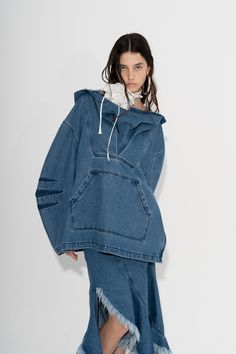 Marques’Almeida - Resort 2024 https://www.vogue.com/fashion-shows/resort-2024/marques-almeida/slideshow/collection#21 Denim Runway 2023, Luxury Washed Denim Outerwear, Diesel Resort 2024, Luxury Casual Garment-dyed Denim Jacket, Bell Bottom Trousers, Luxury Garment-dyed Long Sleeve Denim Jacket, Brocade Dresses, Japanese Denim, Fashion Illustration Dresses