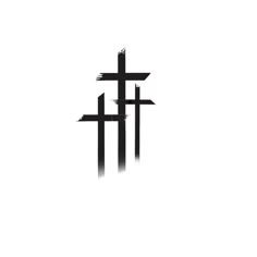 three crosses are shown in black and white