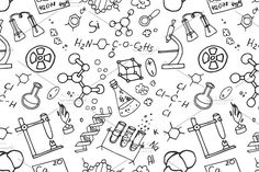 black and white seamless pattern with science symbols