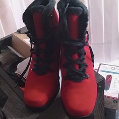 Brand: Sporto Size: 10m Color: Red Type: Lace-Up Material: Suede On Outside(Waterproof)- Fur Lining On Inside Condition: Brand New-(Never Been Worn!) Casual Winter Boots, Shoes Womens, Winter Casual, Winter Boots, Lady In Red, Bootie Boots, Ankle Boots, Size 10, Lace Up