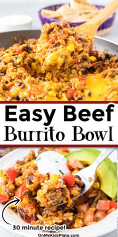 this easy beef burrito bowl is the perfect way to use up leftover mexican food