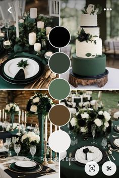 a collage of green and white wedding colors