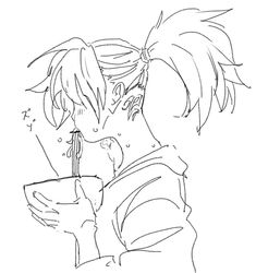 a drawing of a girl drinking from a cup with her hand on the side of her face