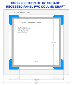 the cross section of 16 square recessed panel vg column shaft is shown in blue