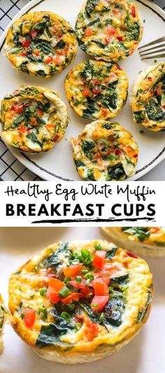 healthy egg white muffin breakfast cups with spinach and tomatoes