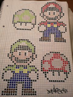 an image of some pixelated characters on a sheet of paper