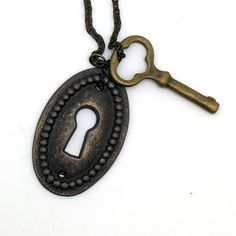 Keyhole And Skeleton Key Pendant On Long Brass Chain Handmade Chain Measures: 24" *Open To Reasonable Counter Offers!!* Buy With Confidence!-5 Star* Posh Ambassador Ii Smoke Free Home Fast Shipper! Bundle Up! Purchases Of 2+ Get A 10% Discount! Jewelry Lock, Suede Choker Necklace, Harlow Necklace, Free People Necklace, Eagle Necklace, Large Pendant Necklace, Wave Necklace, Handmade Chain, Small Necklace