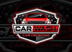 the car wash logo is shown in red and black with an image of a car on it